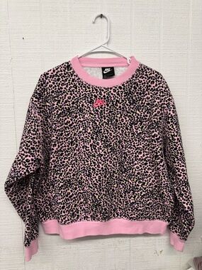 Nike Pink Leopard Print Pullover Sweatshirt
